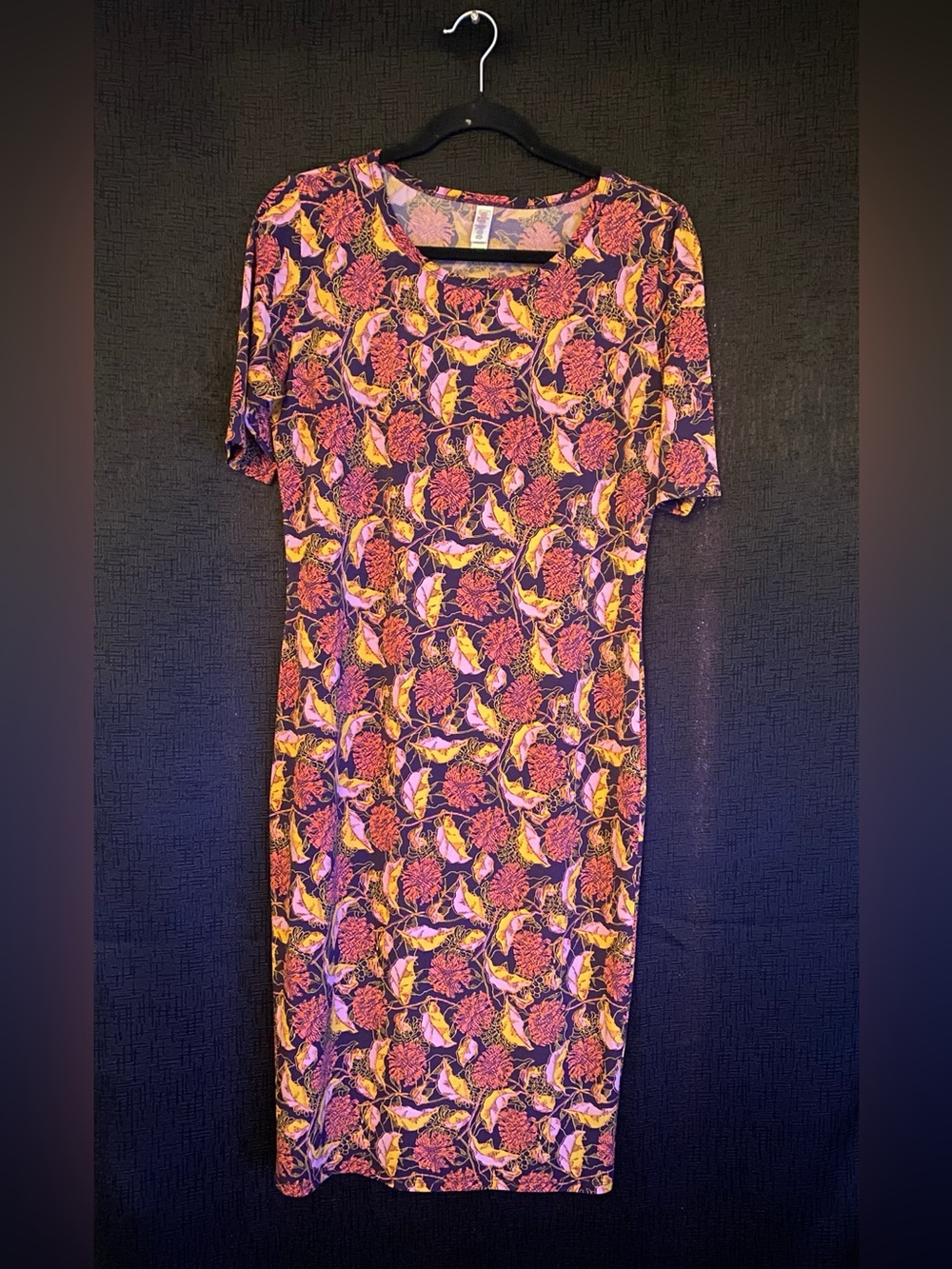 LuLaRoe - Floral Short-Sleeve Midi Dress in Purple, Yellow and Pink size medium